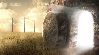 Jesus Easter Resurrection Grave With Rolled Stone Three Crosses On Hill Christian Worship Background