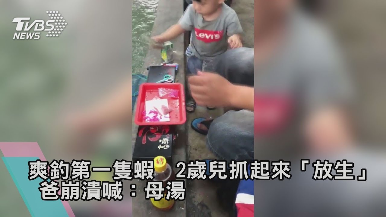 爽釣第一隻蝦…2歲兒抓起來「放生」 爸崩潰喊:母湯
