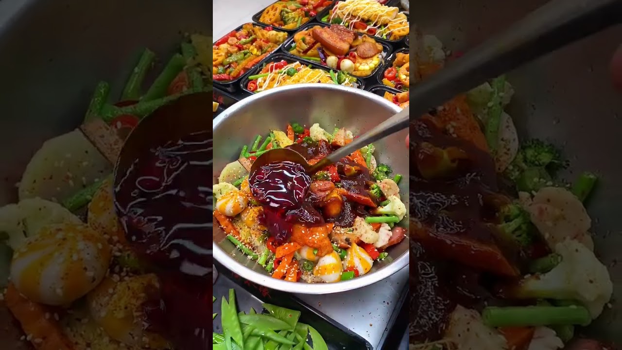 特色干锅焖饭，各类菜品随便选择，放入热油炸40秒，直接出，六种口味，配上白米饭，好吃下饭。 #干锅焖饭 #食堂快餐 #快餐外卖
