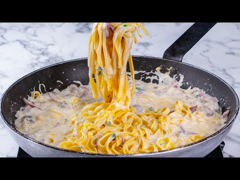 Tagliatelle med skinka och svamp - krämig och god vardagsfavorit