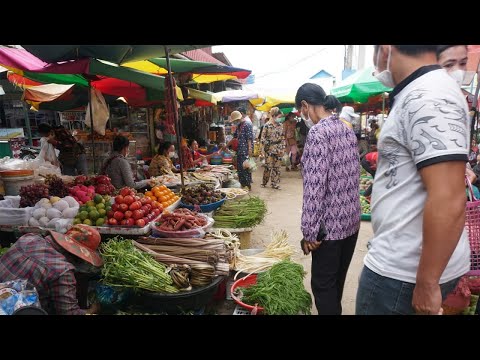 Morning Food Market Scene @Countryside - Walk Around Phsa Prek Anhchanh at Kandal Province