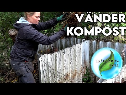 Vänder komposten, och förvarar "nästanfärdig" kompostjord