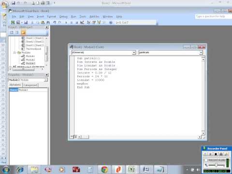 Excel VBA example 8: writing a sub procedure to calculate mortgage payment