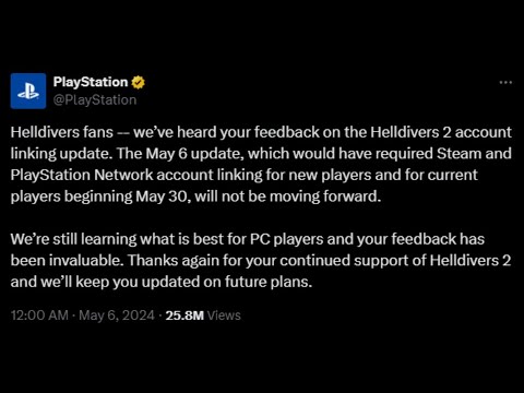 PlayStation's Reversal on Hell Divers 2 Account Linking