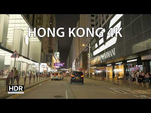 Hong Kong 4K - Late Night Streets - Driving Downtown [HDR]