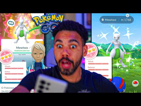 SURTEI!!! 0,003% DE CHANCE... PEGUEI MEU PRIMEIRO MEWTWO ✨️SHINY✨️ 100% #pokemongo #mewtwo