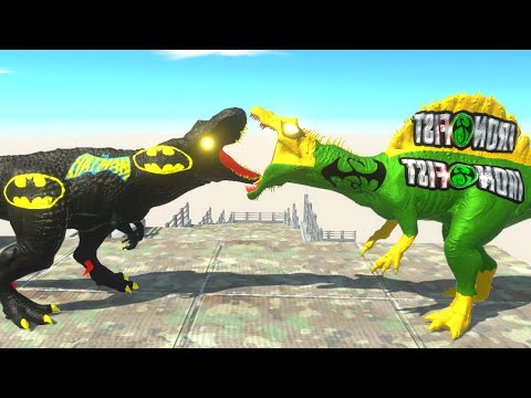 BATMAN T-REX vs IRON FIRST DEATH FALL - Animal Revolt Battle Simulator
