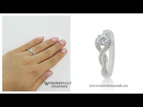 Single Stone Round Brilliant Pave Set Twist Ring - Wonderfully Diamonds