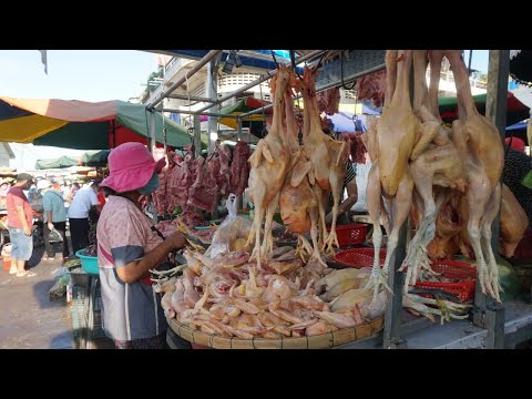 Morning Food Market Scenes @Phsa Chhbar Ampov - Walk Around Vegetables Market Chhbar Ampov
