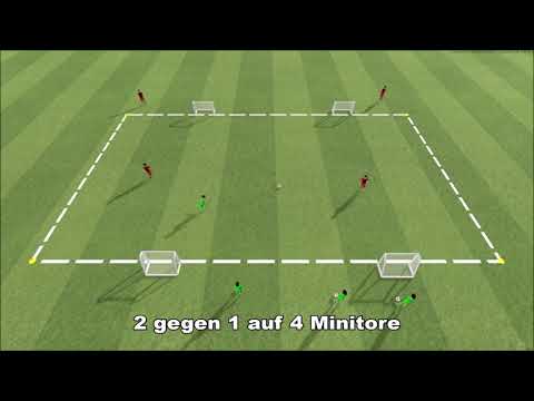 Passspiel - 2 gegen 1 auf 4 Minitore