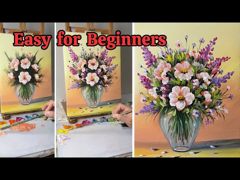 How to Paint a Stunning Flower Vase | Easy Acrylic Floral Painting Tutorial
