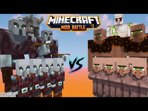Guard Villagers VS RAID in minecraft battle - pillager Army Vs Villager Army - Raid Vs mobs