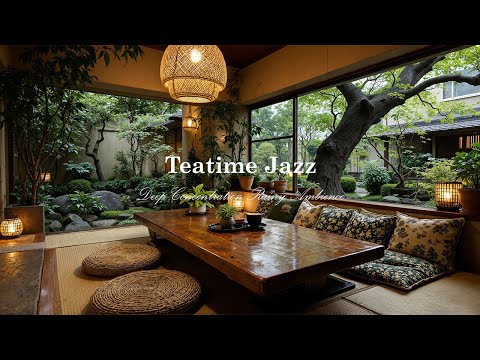 Dive Into Autumn Breeze Atmosphere With Teatime Jazz | Calm Rainy Nature Ambience For Unwind Mood