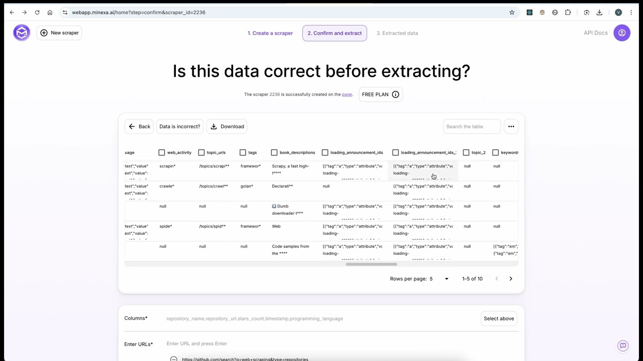 How to scrape github repositories fast using minexa.ai and python