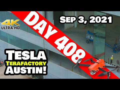 Tesla Gigafactory Austin 4K  Day 408 - 9/3/21 - Tesla Terafactory TX - HUGE WINDOWS AT GIGA TEXAS!