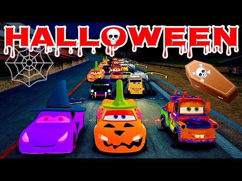 Cars Movie Halloween Edition MEGA DRAG RACE 20 KM in a SCARY TUNDERSTORM 🎃💀⚡