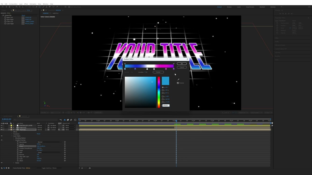How to edit the 8 Bit Game Retro Gradient Space Panel Title Intro 2 in After Effects