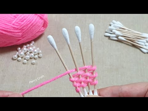 Super Easy Woolen Flower Making with Cotton buds - Hand Embroidery Design Trick -Amazing Sewing Hack