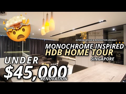 5 Room HDB Renovation Transformation in Singapore | Monochrome, Luxury, Black, Grey, White | M2Decor