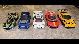 Comparing my 5 Lego Speed Champion Sets.  77239, 76923, 76920, 76914, 76908