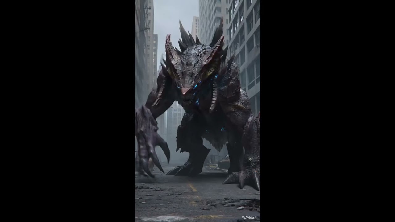 A monster in a ruined post apocalyptic city. (AI Generated)