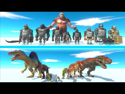 MUTANT PRIMATES Team vs CARNIVORE DINOSAURS Team - Animal Revolt Battle Simulator ARBS
