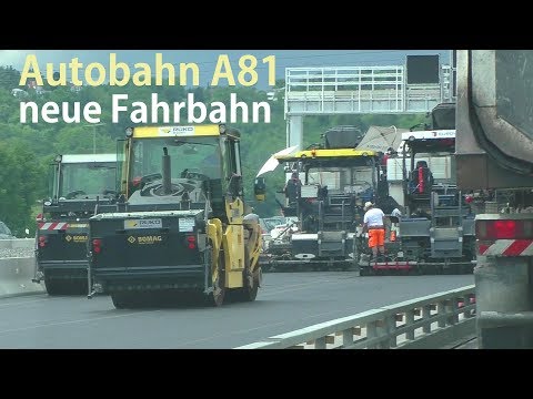 Sanierung A81 neuer Fahrbahnbelag auf Autobahn vor Engelbergtunnel -Renovation of a motorway