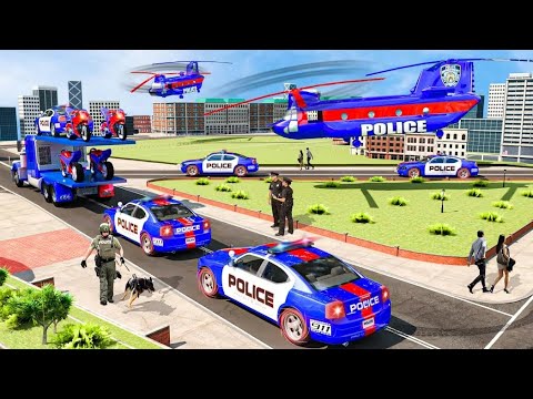 US Police Limousine Transporter Truck 2024 - Helicopter Multi Level Car Driver 3D - Android GamePlay