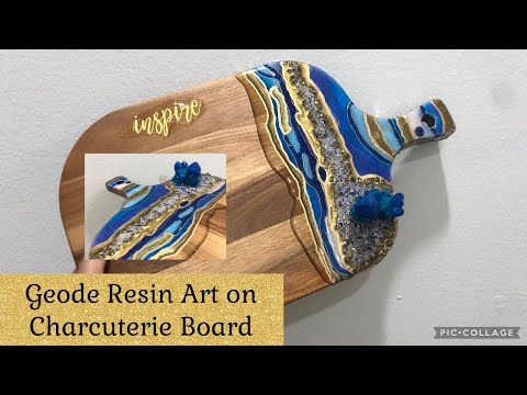 #62: Blue Geode Resin Art on Charcuterie Board | Geode Inspired Resin Art with Faux Crystals
