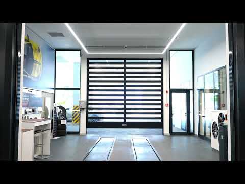 PAW Speedy Full Vision Turbo Spiral Door. Designed for industrial efficiency, combining ultra-fast operation with a sleek, transparent design