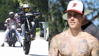 Justin Bieber Performs Motorcycle Stunt For The Cameras After Hailey Told Him No More Riding!