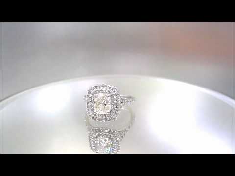 18K WHITE GOLD CUSHION CUT DIAMOND ENGAGEMENT RING ART DECO DESIGN 1.61CTW - KNR INC - 289