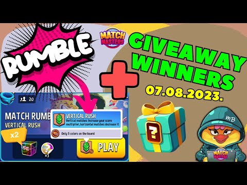 Giveaway winners 07.08.2023 + Match Rumble 20 players VERTICAL RUSH | Match Masters