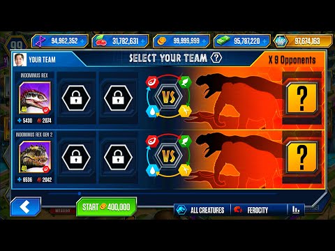 IDOMINUS REX Vs INDOMINUS REX GEN 2 DEFEAT 9 OPPONENTS | JURASSIC WORLD THE GAME