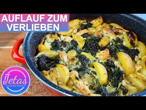 Cremiger Hühnchen Spinat Kartoffelauflauf