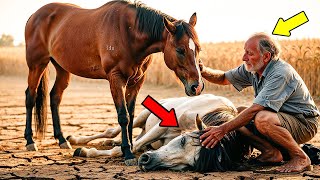 Crying Wild Mustang Brings Her Dying Mare To Old Farmer — What Follows Is Beautiful!