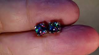 m16755m Australia Opal Solid 18k WHITE GOLD stud earrings