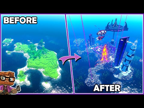 Transforming An Entire Island In Survival Minecraft - Timelapse - Sci-fi Volcano Island Mega Base