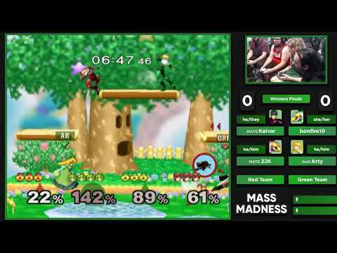 Mass Madness 53 SSBM - 22K/Kalvar (Red) vs. Arty/bonfire10 (Green) - Melee Doubles WF