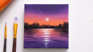Evening Moonlight Acrylic Painting Tutorial | Easy Painting Step by Step for Beginners