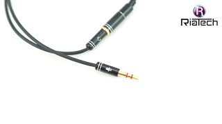 RiaTech Gold Plated 3.5mm Stereo 2 Male to 1 Female Y-Splitter AUX Cable - 30cm Round Version Black