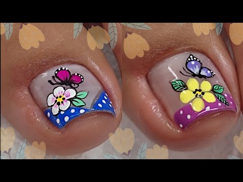 Diseños de uñas para PIES 🦶/ Uñas decoradas con FLORES Y MARIPOSAS 🦋🌸