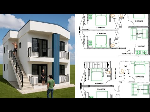 Home design -Plan de maison 2(duplex), 4 chambres modernes, 2 appartements