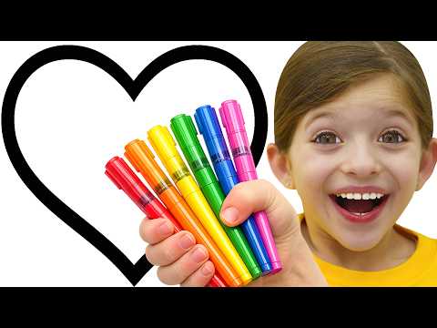 Adel is Painting Valentine’s Art | Learn Colors | Toddler Learning Video
