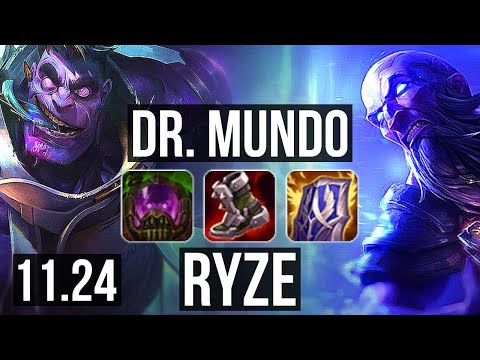 MUNDO vs RYZE (TOP) | Rank 8 Mundo, 300+ games, 3/3/12 | KR Grandmaster | 11.24
