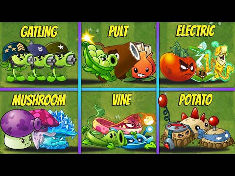 6 Team PEA | PULT | ELECTRIC | MUSHROOM | VINE | POTATO Battlez - PvZ 2 Team Plants vs Team Plants