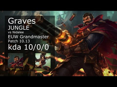 Graves vs Nidalee Jungle - EUW Grandmaster 10/0/0 Patch 10.13 Gameplay