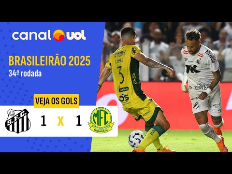 NEYMAR FAZ GOL, COMETE PÊNALTI E SANTOS E MIRASSOL EMPATAM NA VILA; VEJA GOLS
