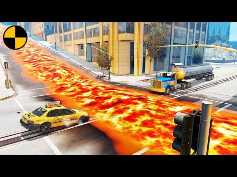 Cars vs Lava Crosses Road #2 😱 BeamNG.Drive