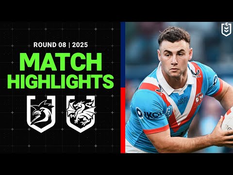 NRL Highlights | NRL Match Highlights 2025 | Roosters v Dragons | Round 8